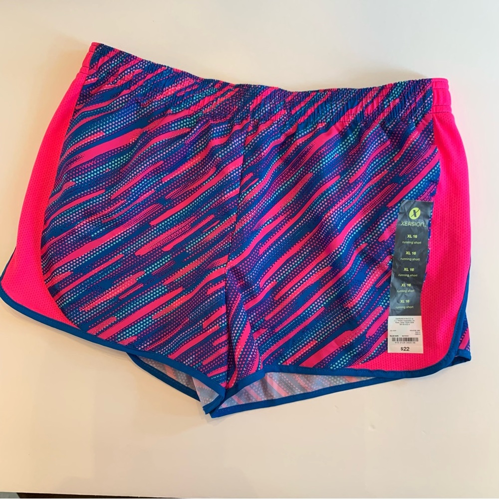 Xersion Girls Running Short Size XL 16, Pink Blue Pattern